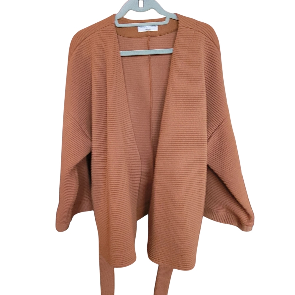 Madewell Ribbed Open Front Cardigan in Rust